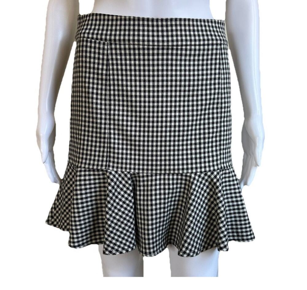 Veronica Beard Hounds tooth Mini Skirt Womens 4 Black White Ruffle Hem Designer